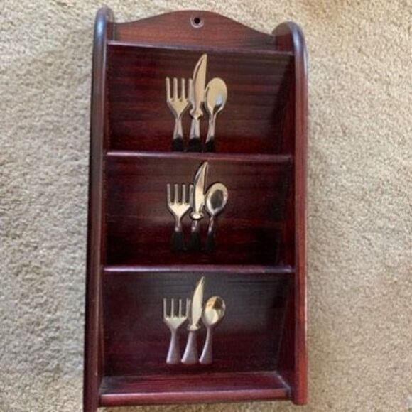 Vintage Wall Hanging Wooden Silverware Organizer - Picture 1 of 8